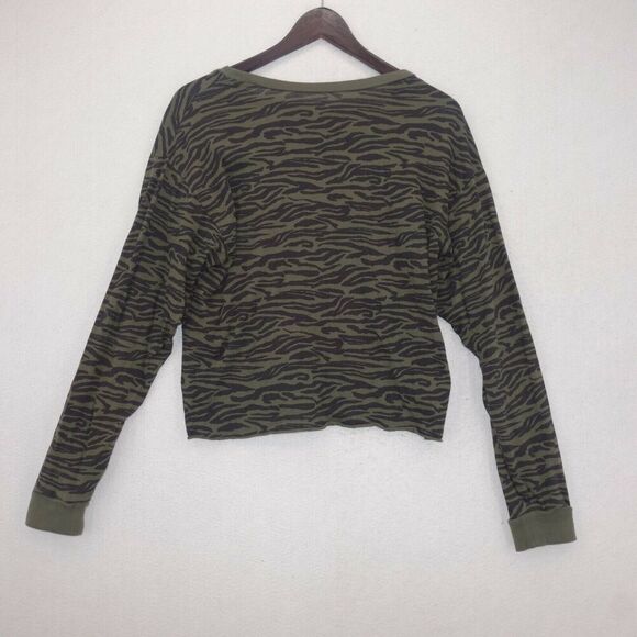 Grayson / Threads Wild Child Sweatshirt Olive Black Zebra Print Women's XS - Picture 4 of 4